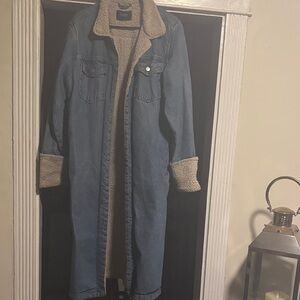 Women's Winter Coat!  Long Blue Denim with Sherpa Lining!!